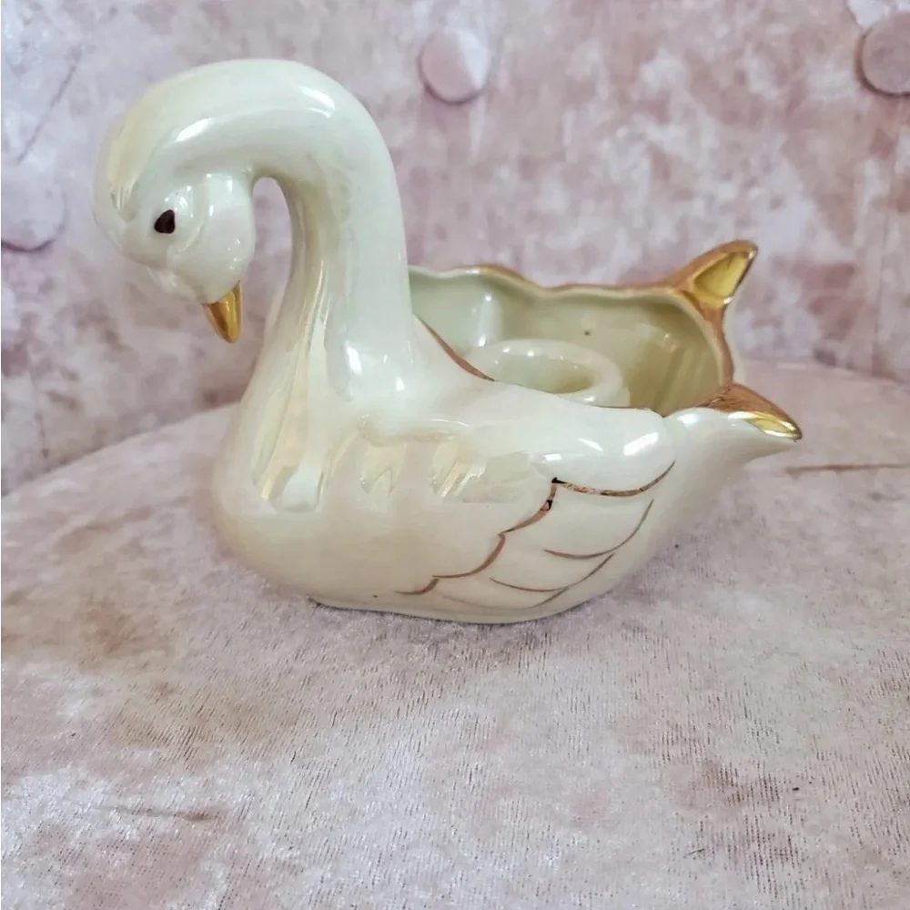 Vintage Pearl luster China Co Swan 22K Gold Trim Lusterware candle holder